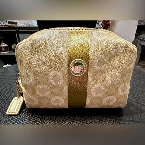 Coach Signature Stripe Cosmetic Case - Beige & Gold